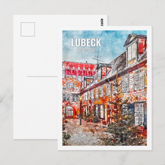 Lubeck Deutschland Berühmter Platz Watercolor Postkarte (Vorne/Hinten)