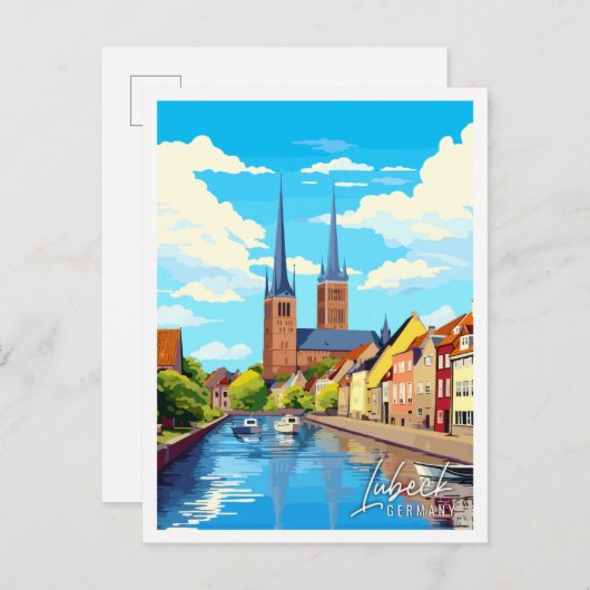 Lubeck Deutschland Vintage Reise Illustration Postkarte (Vorne/Hinten)