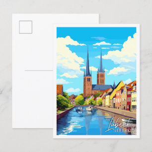 Lübeck Deutschland vintage Reiseillustration Postkarte