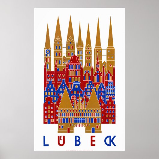 Lübeck Germany Vintage Travel Poster wiederhergest (Vorne)