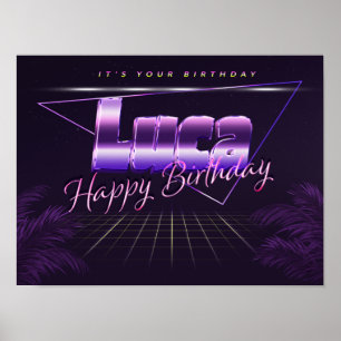 Luca Name Vorname lila retro Poster Geburtstag