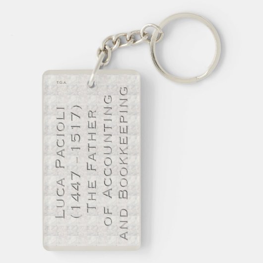"Luca Pacioli - Der Vater der Rechnungsführung" Schlüsselanhänger (Rückseite)