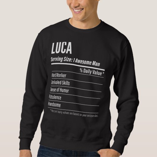 Luca Serving Size Nutrition Label Calories Sweatshirt (Vorderseite)