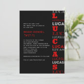 Lucas Cool Moderne Bar Mitzvah Einladung Red Black (Stehend Vorderseite)