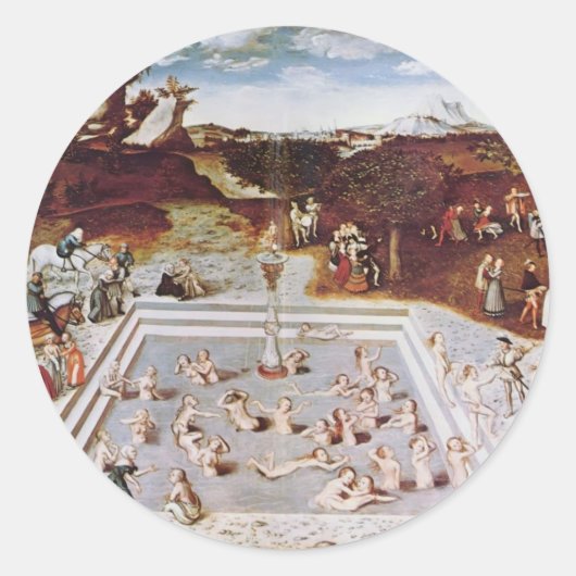Lucas Cranach der Ältere - Der Jungbrunnen Runder Aufkleber (Vorderseite)