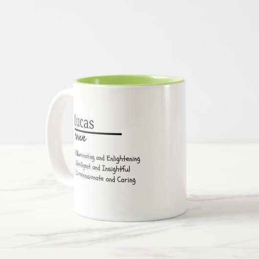 Lucas, Personalisierte Bezeichnung für Junge Zweifarbige Tasse (Vorderseite Links)