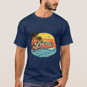 Lucas Retro-Sonnenuntergangs-Name-Design T-Shirt (Vorderseite)