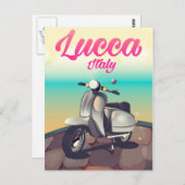 Lucca Italy Scooter Reiseplakat drucken. Postkarte (Vorne/Hinten)