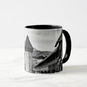 Lucerne city chapel bridge black/white photo mug tasse (VorderseiteRechts)