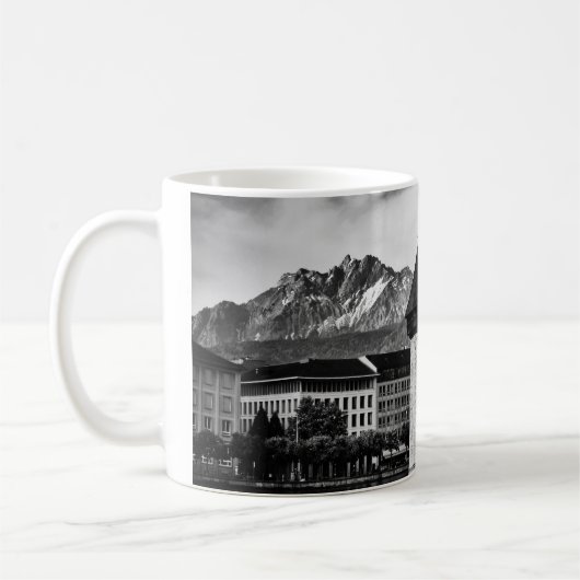 Lucerne city chapel bridge black/white photo mug tasse (Links)