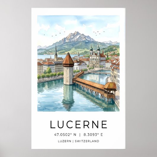 Lucerne Reise-Kunstprint Schweizer Stadtansicht un Poster (Vorne)