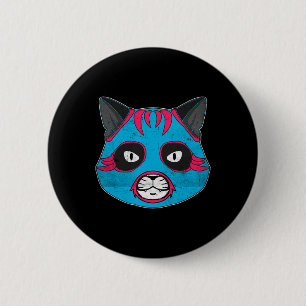 Lucha Libre Cat Wears Luchador Wrestling Mask Button