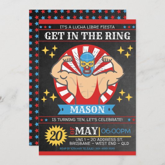 Lucha Libre Mexican Birthday Party Einladung (Vorne/Hinten)