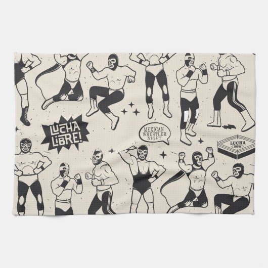 Lucha Libre: Mexikanisches Wrestler-Muster Geschirrtuch (Horizontal)