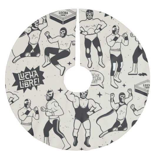 Lucha Libre: Mexikanisches Wrestler-Muster Polyester Weihnachtsbaumdecke (Vorderseite)