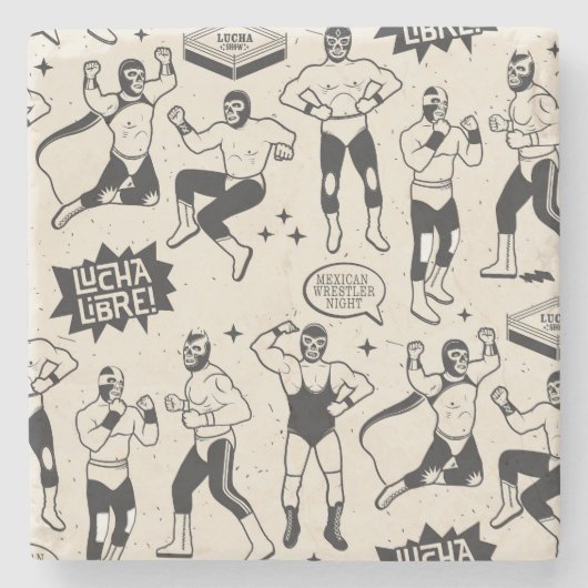 Lucha Libre: Mexikanisches Wrestler-Muster Steinuntersetzer (Vorderseite)