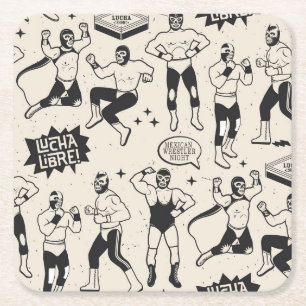 Lucha Libre: Muster mexikanischer Wrestler Rechteckiger Pappuntersetzer