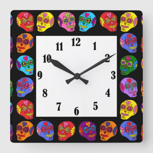 Lucha Libre Sugar Skull Quadratische Wanduhr (Vorderseite)