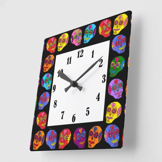 Lucha Libre Sugar Skull Quadratische Wanduhr (Winkel)