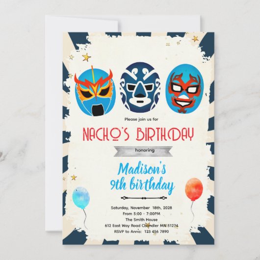 Luchador birthday party invitation einladung (Vorderseite)