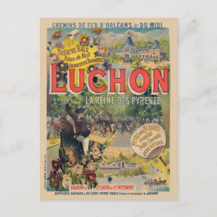 Luchon France Vintag Railroad Poster 1890 Postkarte