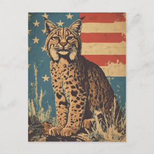 Luchs Amerikanische Flagge vintage Postkarte