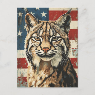Luchs Amerikanische Flagge vintage Postkarte