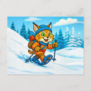 Luchs auf einer Schneeschuh-Winterwanderung Postkarte