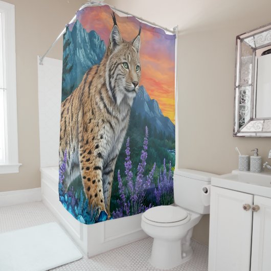 Luchs bei Sonnenaufgang durch Wasserfall Duschvorhang (Beispiel)