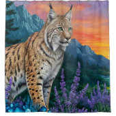 Luchs bei Sonnenaufgang durch Wasserfall Duschvorhang (Vorderseite)