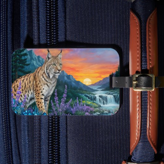 Luchs bei Sonnenaufgang durch Wasserfall Gepäckanhänger (Vorderseite Insitu 4)