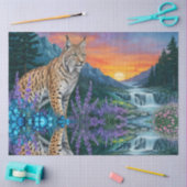Luchs bei Sonnenaufgang durch Wasserfall Seidenpapier (Basteln)