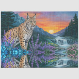 Luchs bei Sonnenaufgang durch Wasserfall Seidenpapier