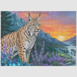 Luchs bei Sonnenaufgang durch Wasserfall Seidenpapier