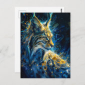 Luchs-Bobcat mit blaugelblich-neonischem Licht Postkarte (Vorne/Hinten)