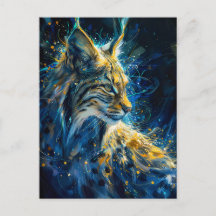 Luchs-Bobcat mit blaugelblich-neonischem Licht