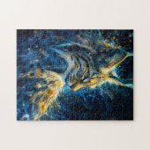 Luchs-Bobcat mit blaugelblich-neonischem Licht Puzzle (Horizontal)