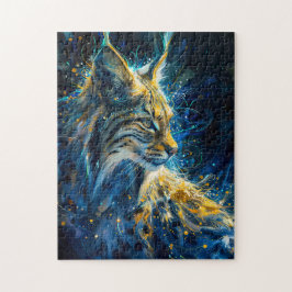 Luchs-Bobcat mit blaugelblich-neonischem Licht Puzzle