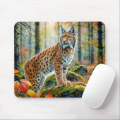 Luchs im herbstlichen Wald Aquarell Mousepad (Mit Mouse)