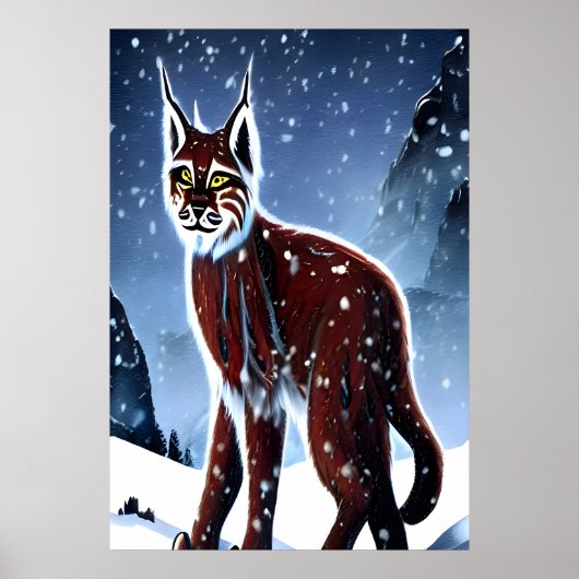Luchs im Schnee | AI Art Poster (Vorne)