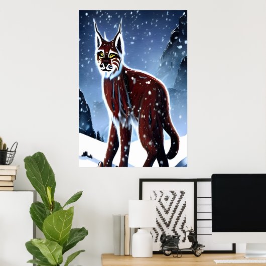 Luchs im Schnee | AI Art Poster (Heimbüro)