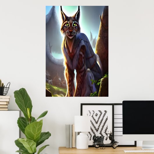 Luchs im vikenden Dorf | AI Art Poster (Heimbüro)