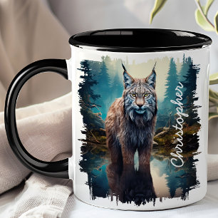 Luchs im Waldsee-Reflexion Tasse