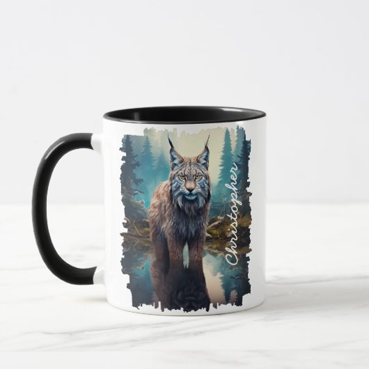 Luchs in Forest Lake Reflection Tasse (Links)