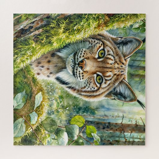 Luchs in üppig grünem Wald Puzzle (Horizontal)