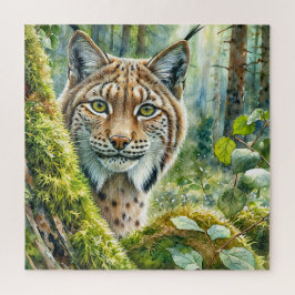 Luchs in üppig grünem Wald Puzzle