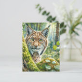 Luchs in üppig grünem Wald Wasserfarbe Postkarte (Stehend Vorderseite)