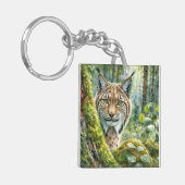 Luchs in üppig grünem Wald Wasserfarbe Schlüsselanhänger (Vorderseite links)