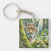 Luchs in üppig grünem Wald Wasserfarbe Schlüsselanhänger (Vorderseite)