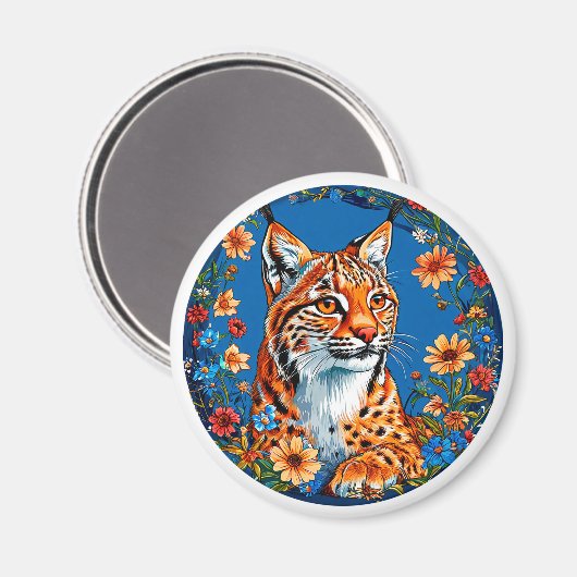 Luchs mit lebhaftem Orangenhain Magnet (Vorderseite/Rückseite)